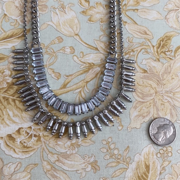 🆑 [4/$20] Silver Double Layered Rhinestone Necklace Costume Jewelry - Picture 2 of 5